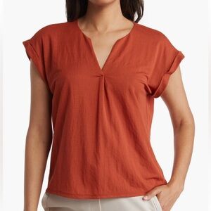 Bobeau Dolman Sleeve Pique T-Shirt Work Blouse in Picante